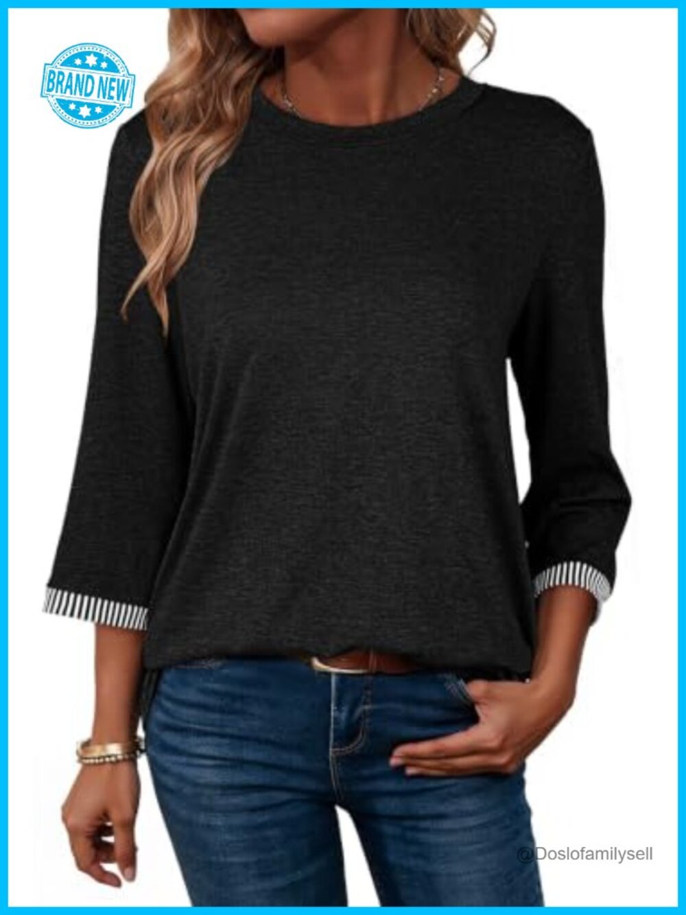 Dokotoo Women's Lightweight 3/4 Sleeve Crew Neck Basic T-Shirt Top
